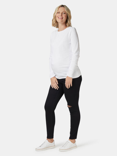 Isabelle Maternity Distressed Skinny 7/8th Jean, Black, hi-res