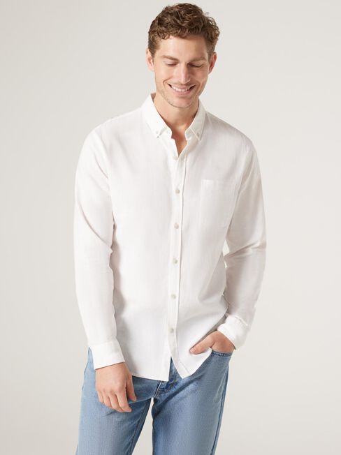 Brody Textured Long Sleeve Shirt, White, hi-res