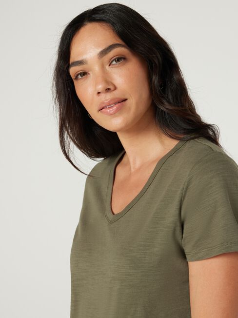 Essential V-Neck Tee, Khaki, hi-res