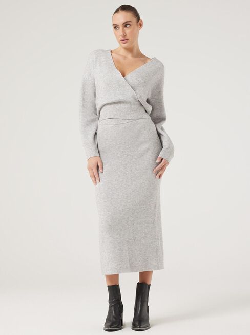 Rebecca Knit Skirt, Grey Marle, hi-res