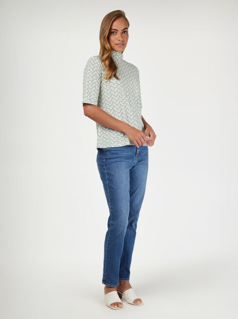 Milly Mock Neck Geo, Green, hi-res