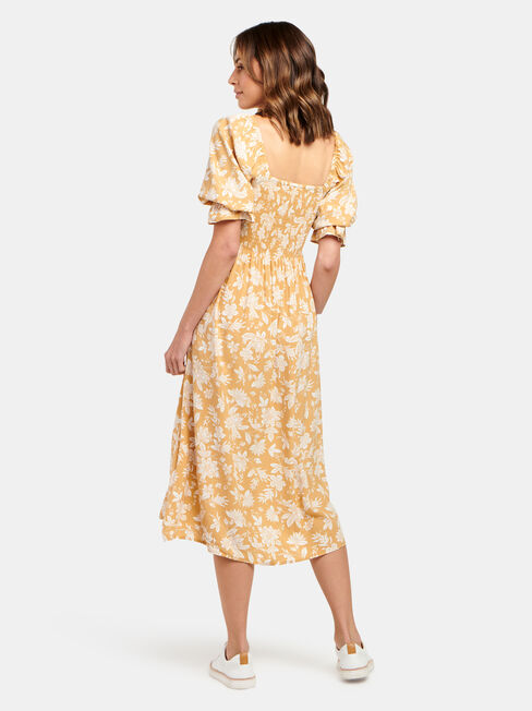 Shell Shirred Bust Dress, Yellow, hi-res