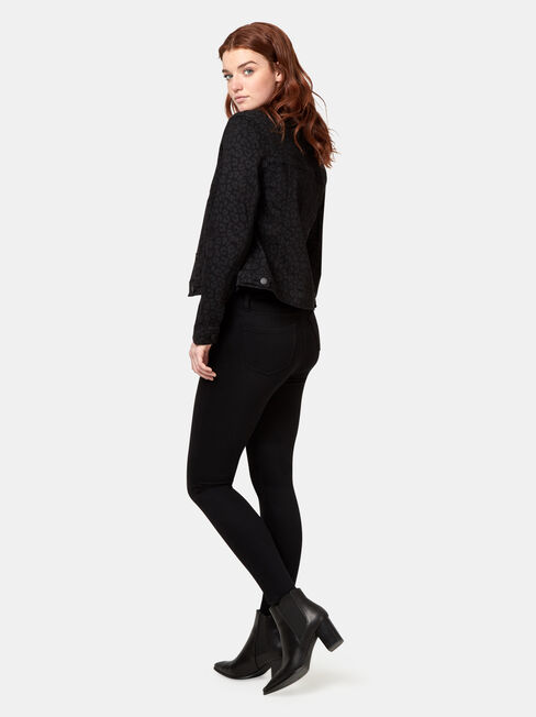 Animal Print Denim Jacket, Black, hi-res