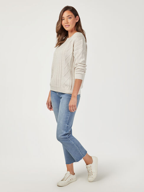 Carrie Cotton Cable Pullover, White, hi-res