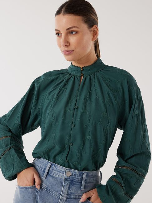 Clarissa Embroidered Top, Green, hi-res