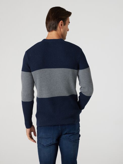 Klein Panel Stripe Crew Knit, Ink Marle Multi, hi-res