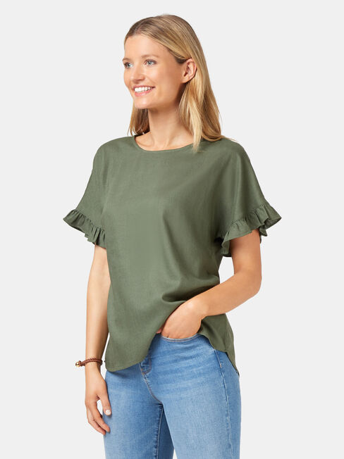 Fiona Ruffle Sleeve Top, Green, hi-res