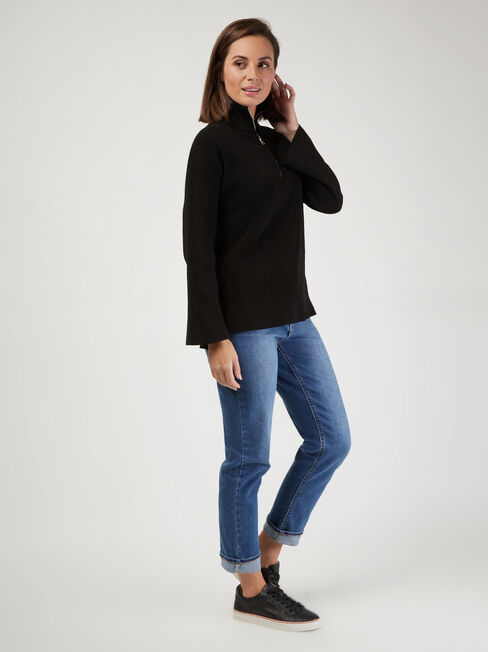 Gloria High Neck Half Zip Knit, Black, hi-res