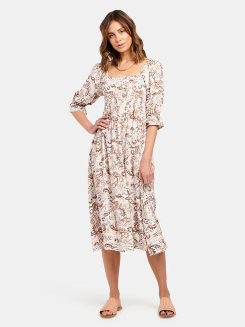 Shell Shirred Bust Dress, Print, hi-res