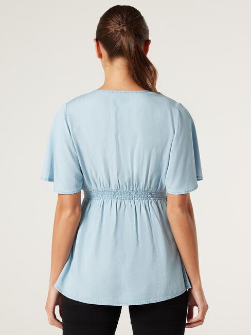 Bella Wrap Tencel Maternity Top, Chambray, hi-res