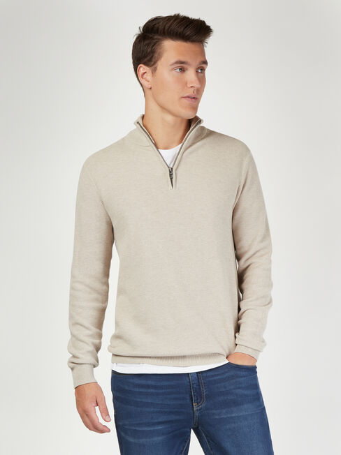 Avalon Funnel Zip Neck Waffle Knit, Brown, hi-res