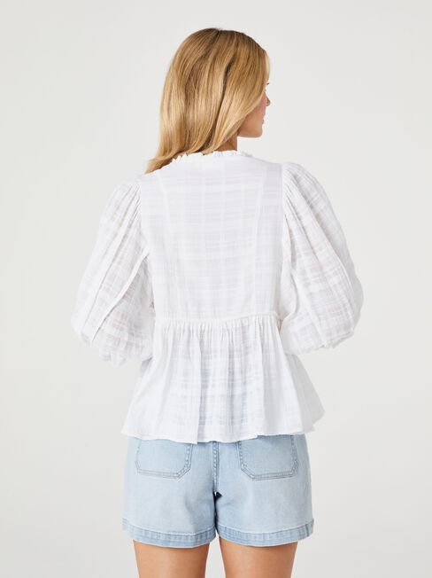 Elfie Tie Neck Blouse, White, hi-res