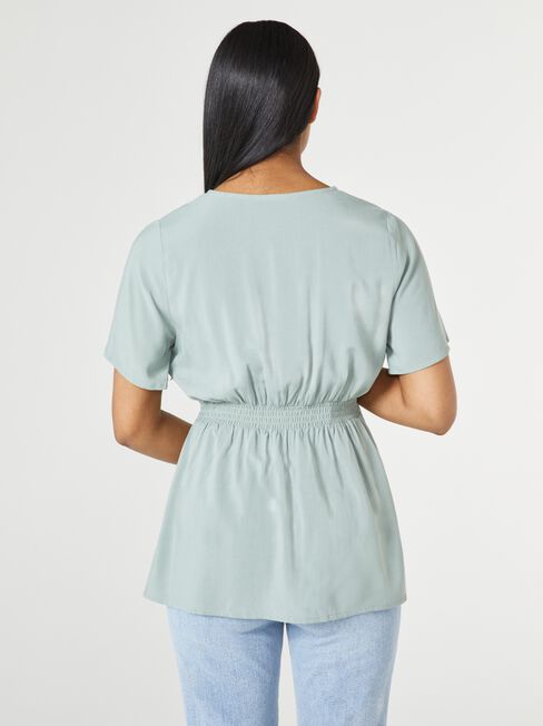 Annie Shirred Waist Nursing Maternity Top, Green, hi-res