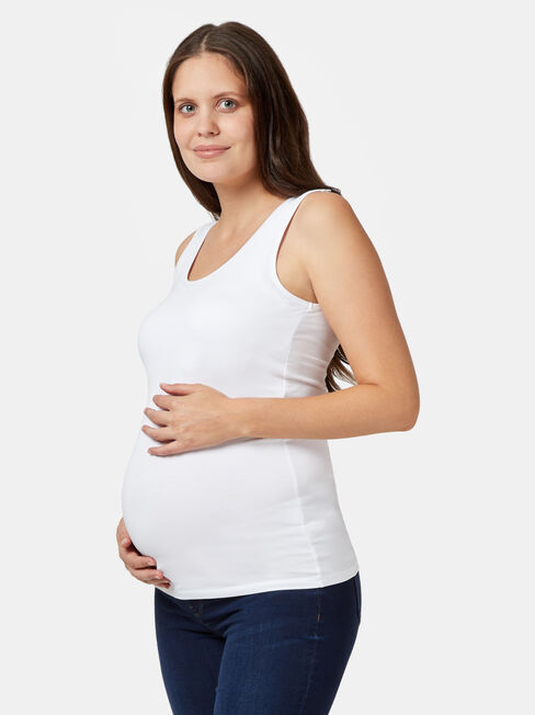 Post Maternity Cotton Nursing Tank, White, hi-res