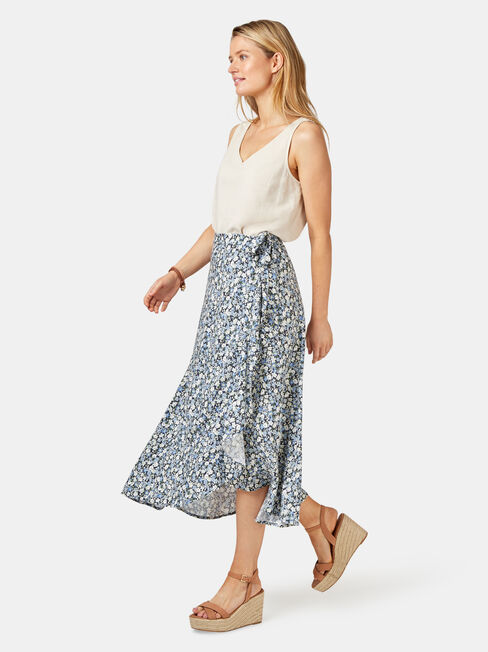 Chloe Midi Wrap Skirt, Mid Indigo, hi-res