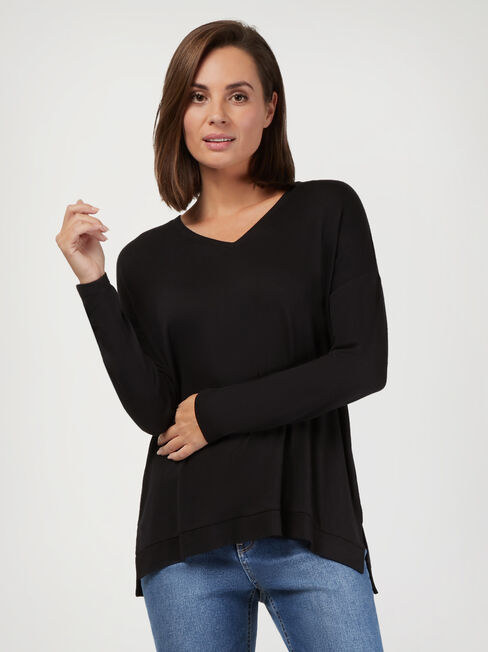 Vivienne V-neck Soft Touch Pullover, Black, hi-res