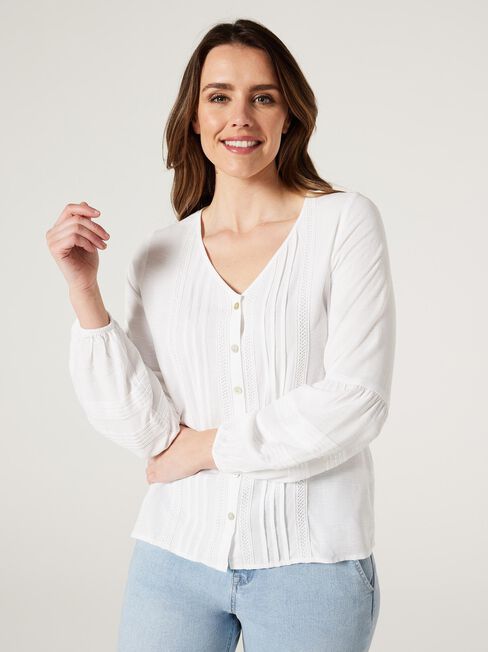 Everlie Pintuck Top, White, hi-res