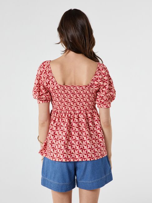 Chloe Shirred Bodice Top, Red, hi-res