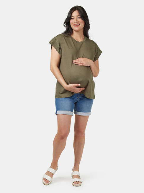 Elle Broderie Maternity Tee, Green, hi-res