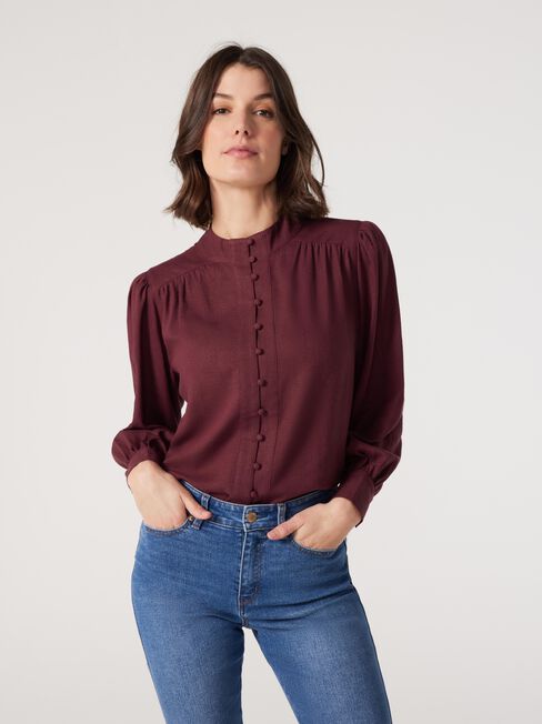 Adriana Button Down Blouse, Red, hi-res