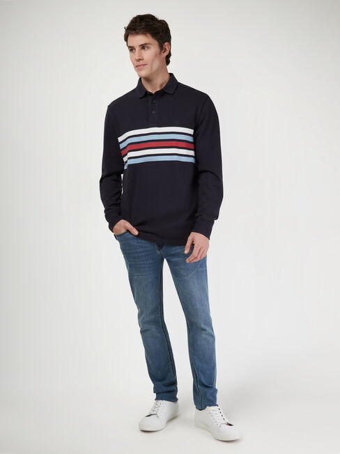 LS Adair Panel Stripe Rugby Polo, Blue, hi-res