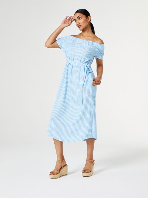 Bardot Off The Shoulder Dress, Stripe, hi-res