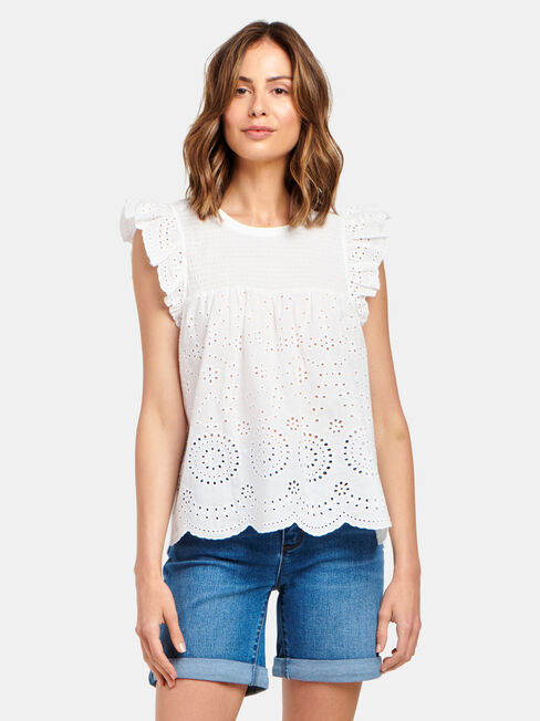 Bonnie Broderie Top, White, hi-res