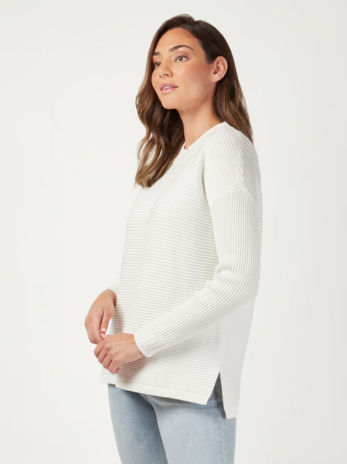 Sophia Cotton Ottoman Pullover, White, hi-res
