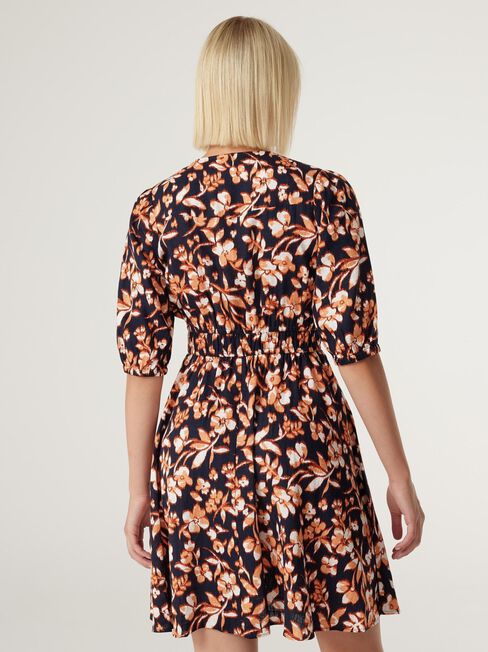 Etta V-Neck Dress, Blurred Rust Floral, hi-res