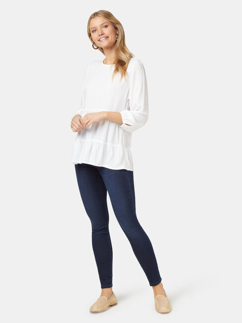 Olivia Long Sleeve Tiered Top, White, hi-res