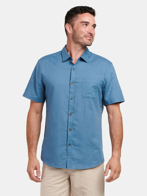Ethan Short Sleeve Textured Shirt, Blue, hi-res