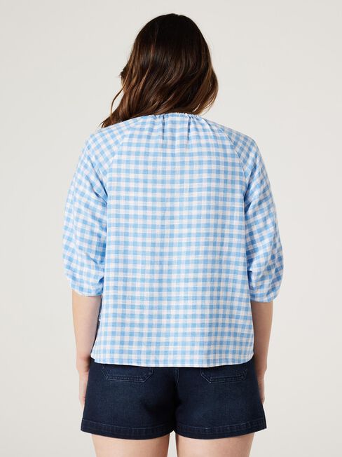 Delanie Ruched Top, Blue Gingham, hi-res