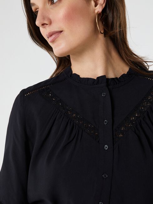 Fawn lace Insert Blouse, Black, hi-res