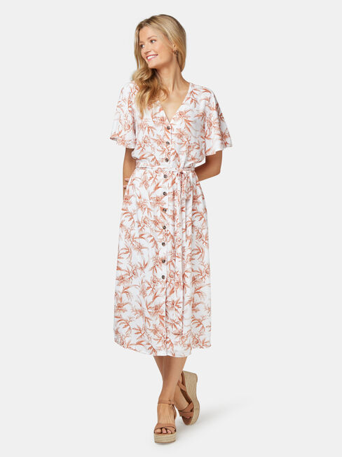 Veronica Button Thru Dress, White, hi-res