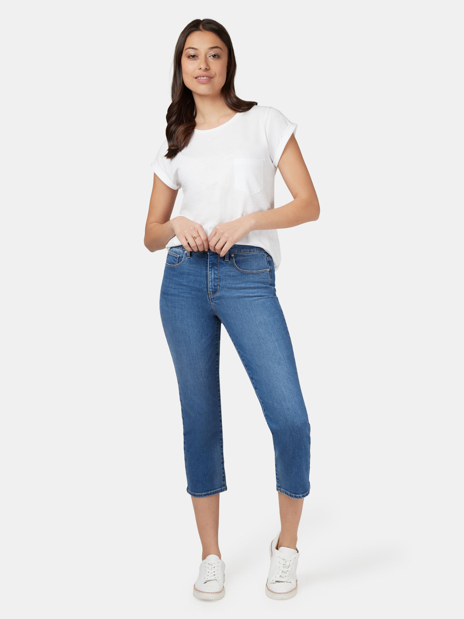 Sara Slim Straight Capri Mid Indigo Jeanswest