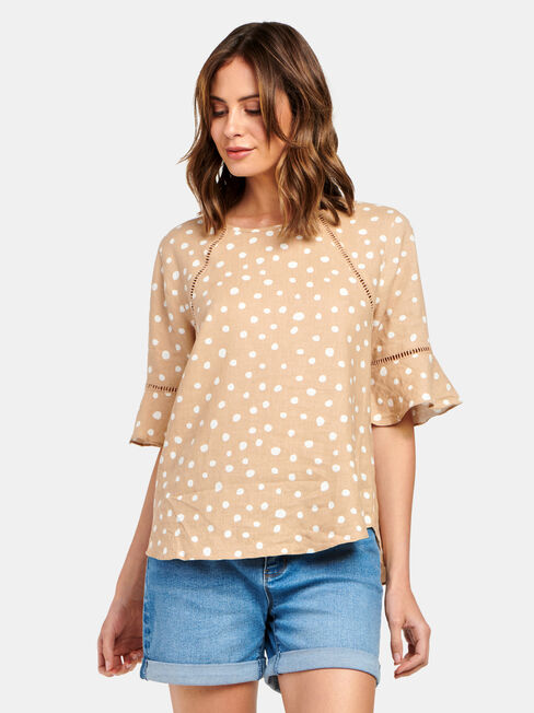 Cora Linen Blend Top, Brown, hi-res