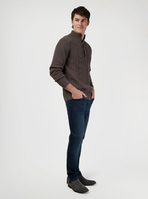 Brian Shawl Neck Cable Knit, Brown, hi-res
