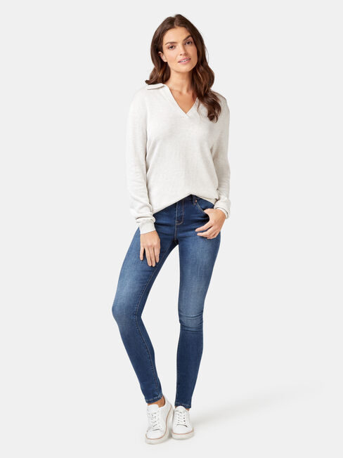 Iris Collared Knit, White, hi-res