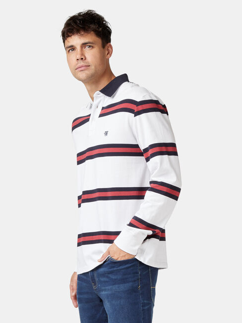 Archer Long Sleeve Rugby Polo, White, hi-res