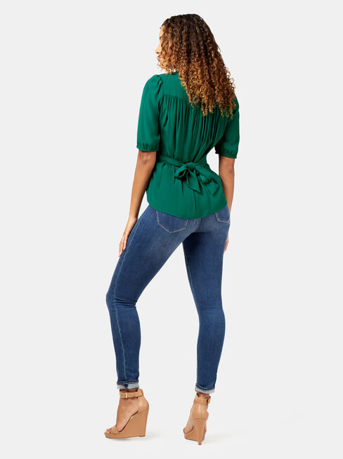Judy Tie Waist Blouse, Green, hi-res