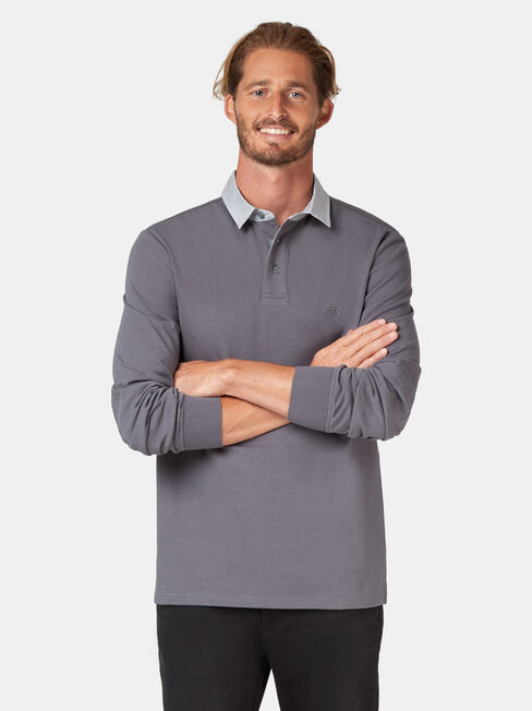 Hamish Long Sleeve Rugby Polo, Grey, hi-res