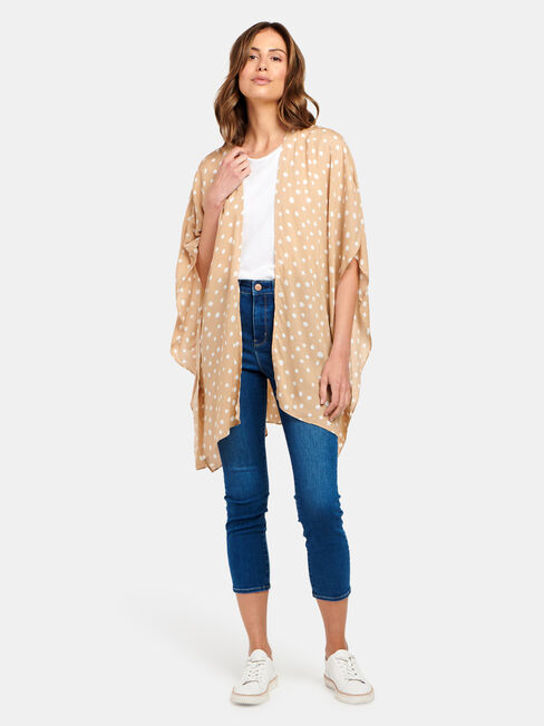 Polly Printed Kimono, Brown, hi-res