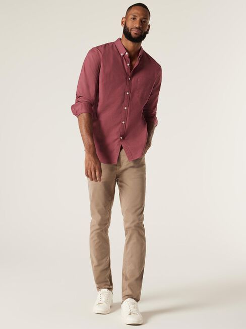 Heston Oxford Long Sleeve Shirt, Berry, hi-res