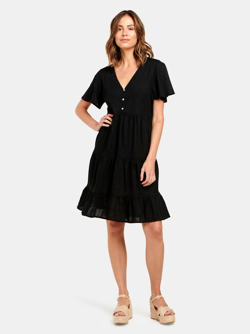 Katie Tiered Dress, Black, hi-res