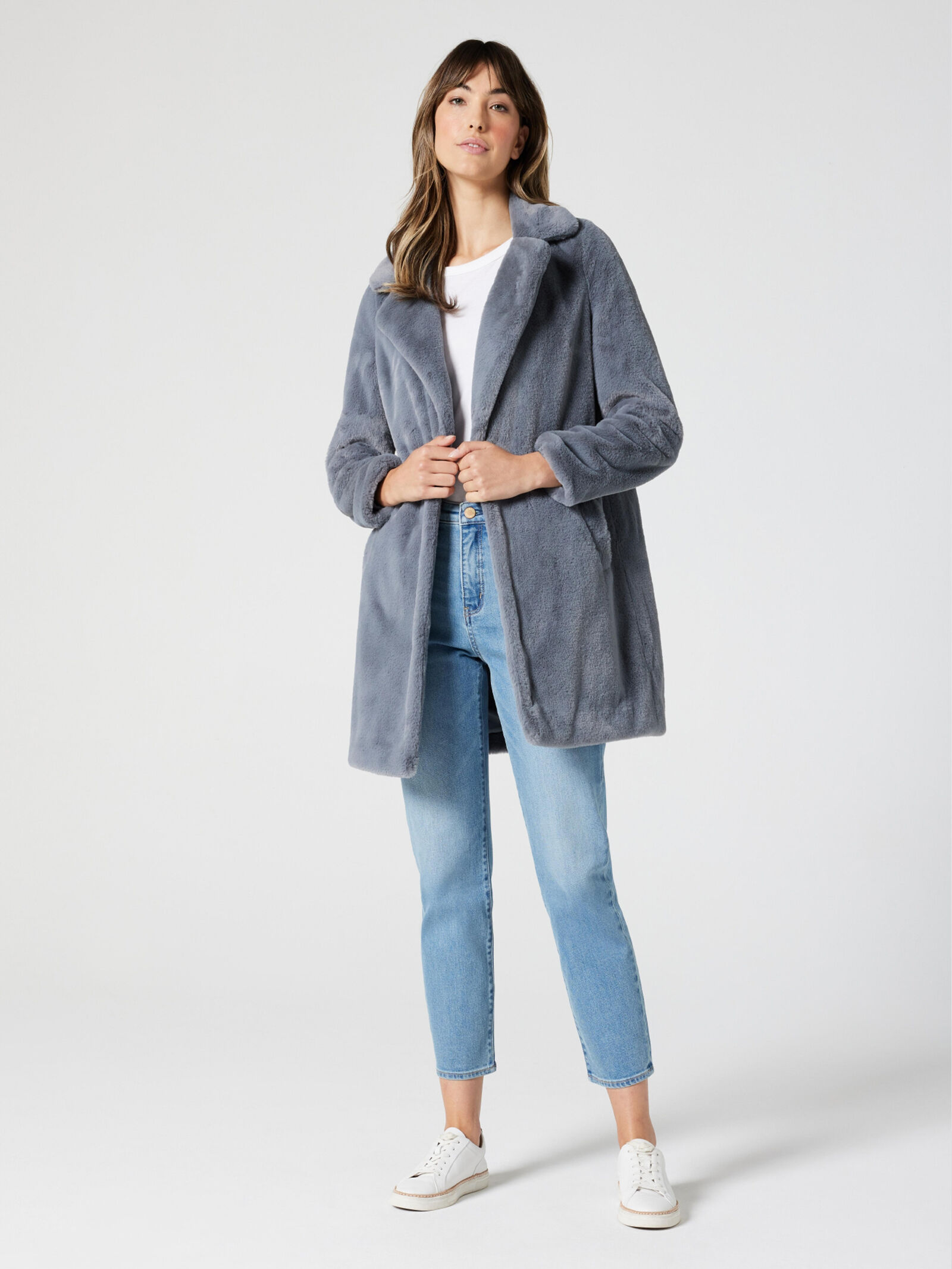 Grey faux hotsell fur longline coat