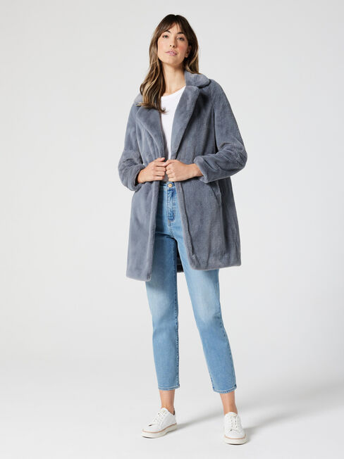 Olivia Faux Fur Coat, Grey, hi-res