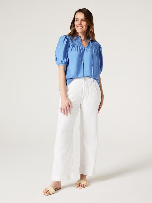 Jessie Shirred Yoke Top, Sapphire, hi-res