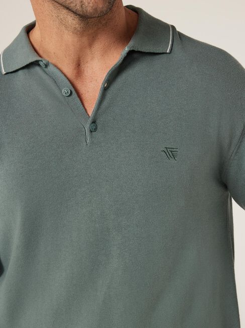 Eric Tipped Long Sleeve Polo, Petrol, hi-res