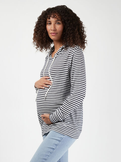 Carrie Side Zip Maternity Hoodie, Stripe, hi-res