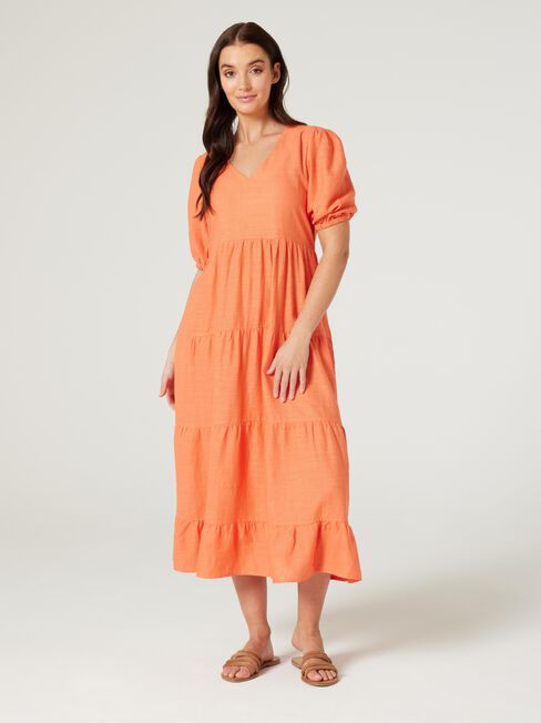 Sonny V-Neck Dress, Orange, hi-res